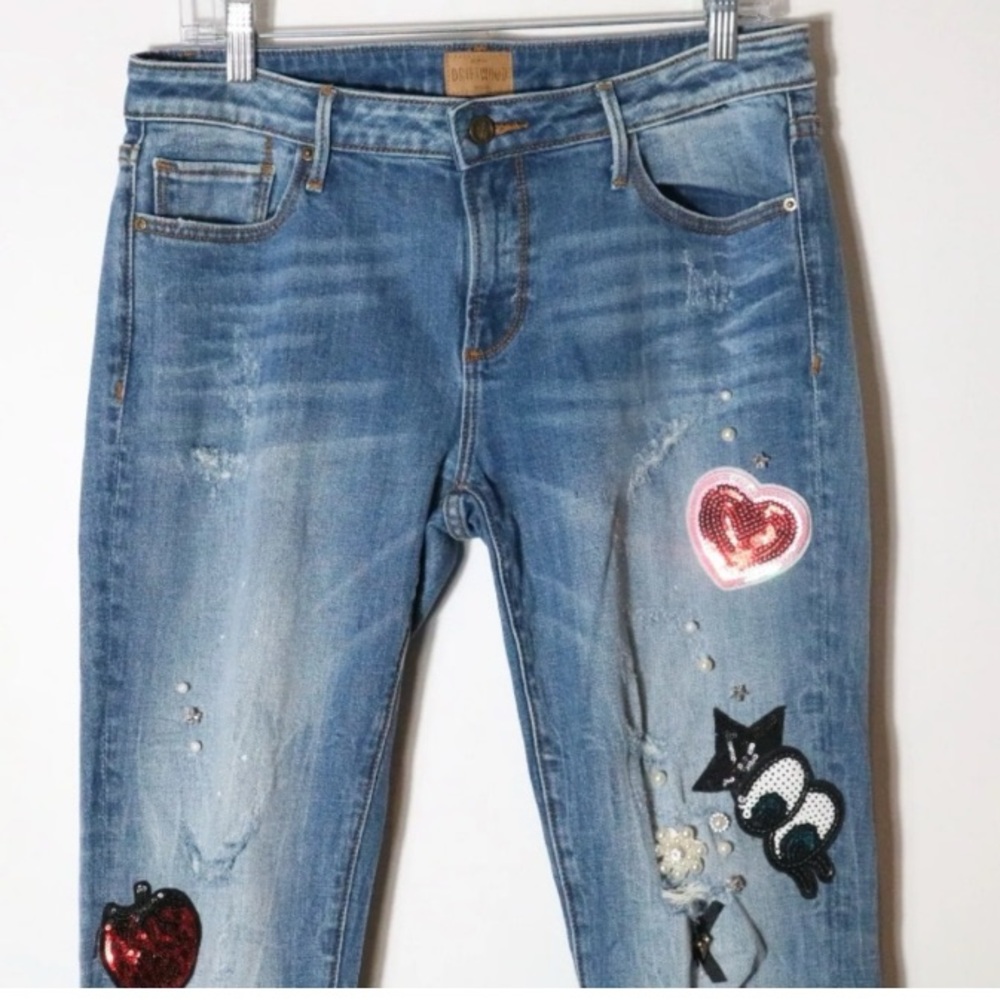 TRADE W @talljames! DRIFTWOOD BEAU SEQUIN HEART APPLE STRAWBERRY EYES JEANS 31 - Picture 1 of 8